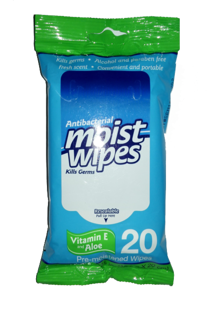 Antibacterial moist wipes