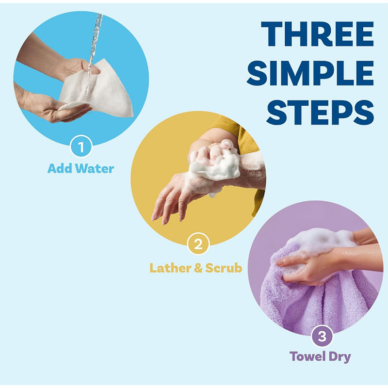 Rinse free soapy bath sponge wipes Direction
