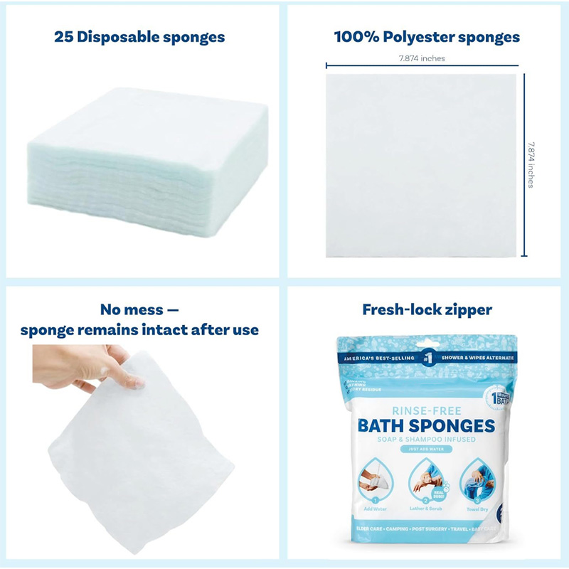 Rinse free soapy bath sponge wipes Package